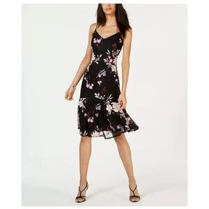 Adrianna Papell Black Floral Sequin Dress Size 8